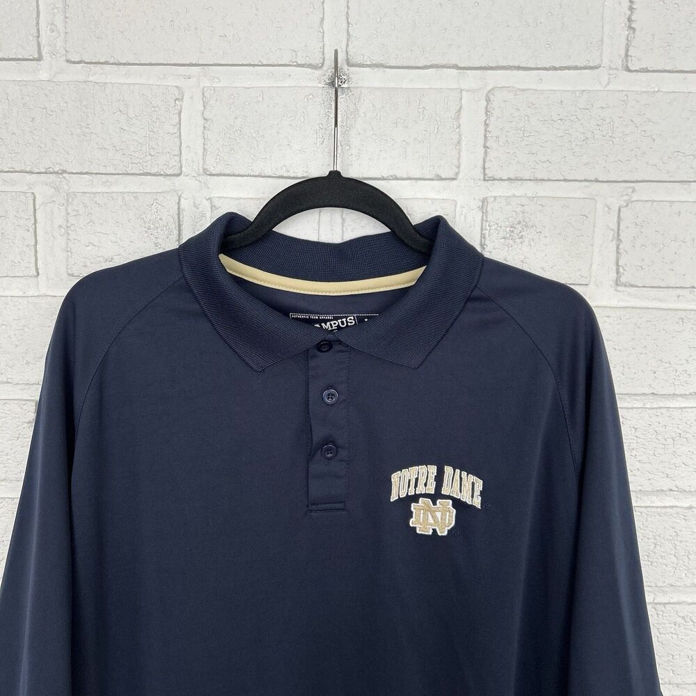 Notre Dame Polo Shirt Mens XL Dark Blue Short Sleeve Campus Heritage Embroidered